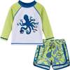Long Sleeve Crazy Octo Rashguard Swim Set, Green - Rash Guards - 1 - thumbnail