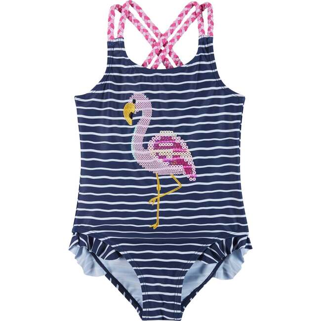 Flamingo One-Piece Swim Suit, Blue