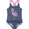 Flamingo One-Piece Swim Suit, Blue - One Pieces - 1 - thumbnail