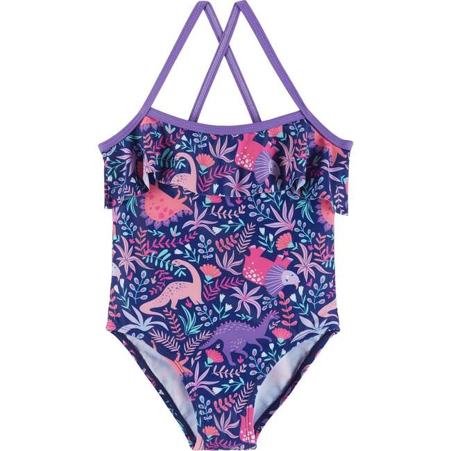 Dino One-Piece Swim Suit, Purple