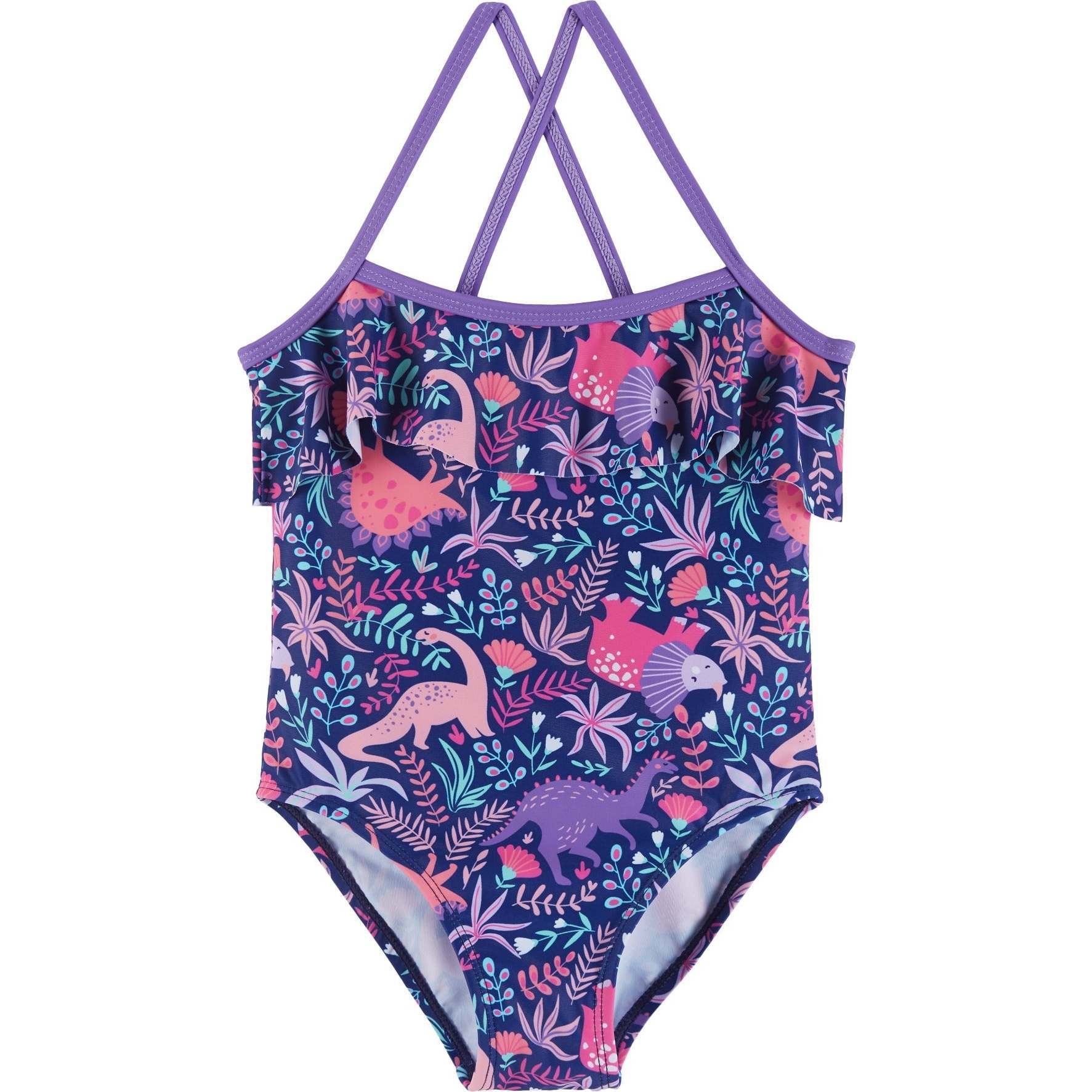 Dino One-Piece Swim Suit, Purple - One Pieces - 1