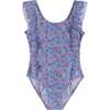 Daisy Ruffle One-Piece Swim Suit, Purple - One Pieces - 1 - thumbnail