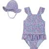 Daisy One-Piece Swim & Hat Set, Purple - One Pieces - 1 - thumbnail