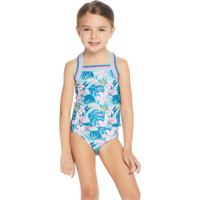 Reversible Tropical Print Two-Piece Swim Suit, Green And Pink - Two Pieces - 4