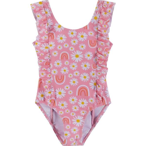 Daisy & Rainbows Ruffle One-piece Swim Suit, Pink - Andy & Evan Swim 