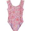 Daisy & Rainbows Ruffle One-Piece Swim Suit, Pink - One Pieces - 1 - thumbnail