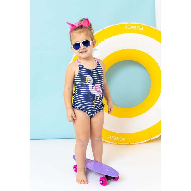 Flamingo One-Piece Swim Suit, Blue - One Pieces - 2