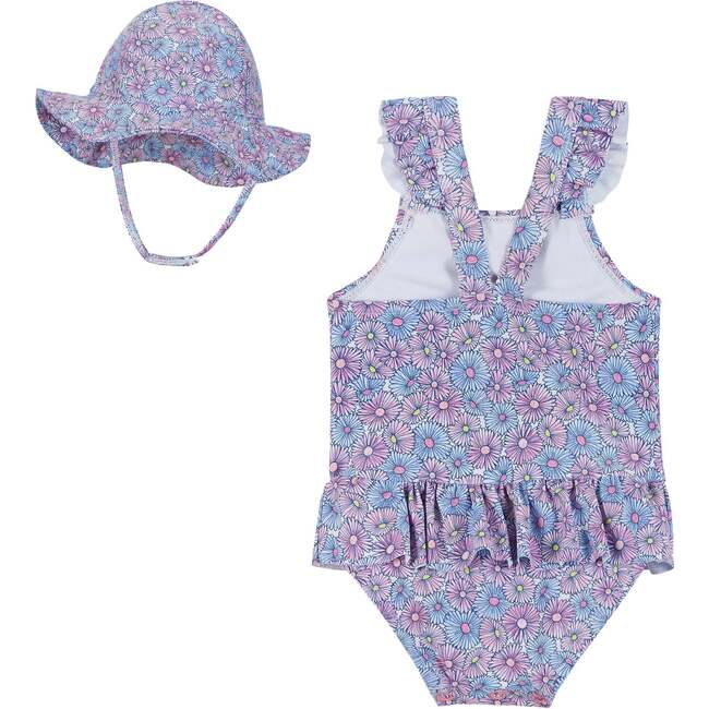 Daisy One-Piece Swim & Hat Set, Purple - One Pieces - 2