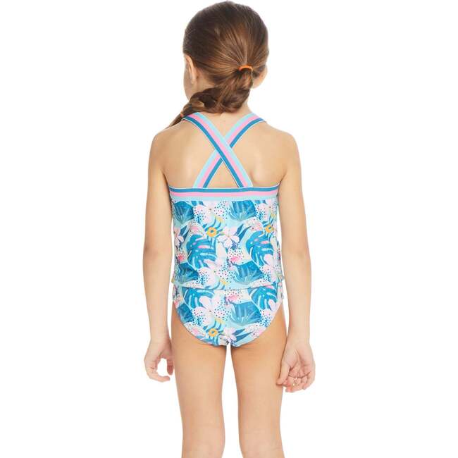 Reversible Tropical Print Two-Piece Swim Suit, Green And Pink - Two Pieces - 5