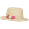 Colorful Pom Pom Sun Hat, Beige - Hats - 1 - thumbnail