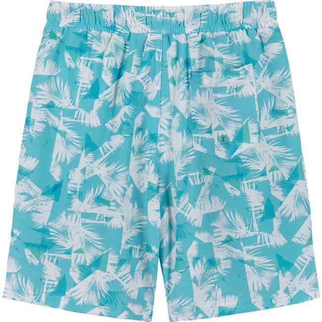 Comfort Lined Aqua Palm Tree Board Short, Blue - Swim Trunks - 2