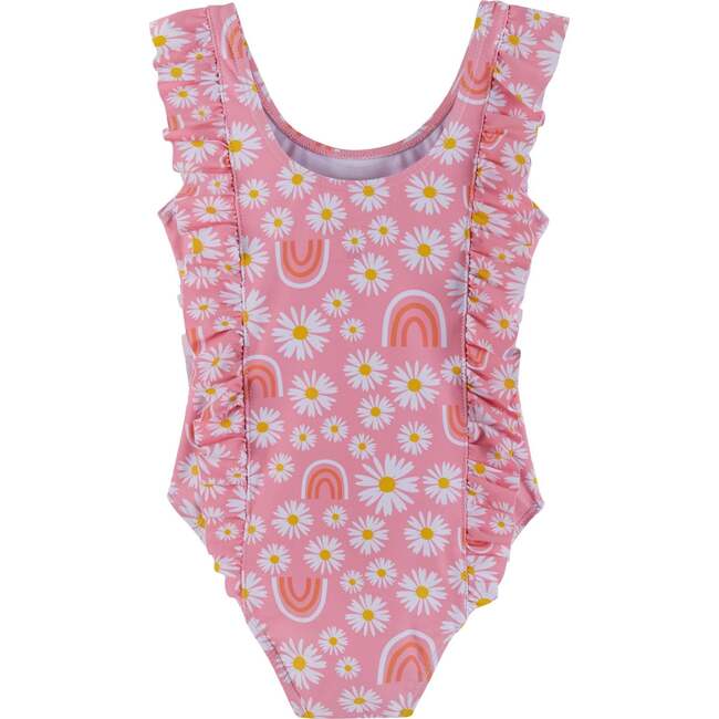 Daisy & Rainbows Ruffle One-Piece Swim Suit, Pink - One Pieces - 4