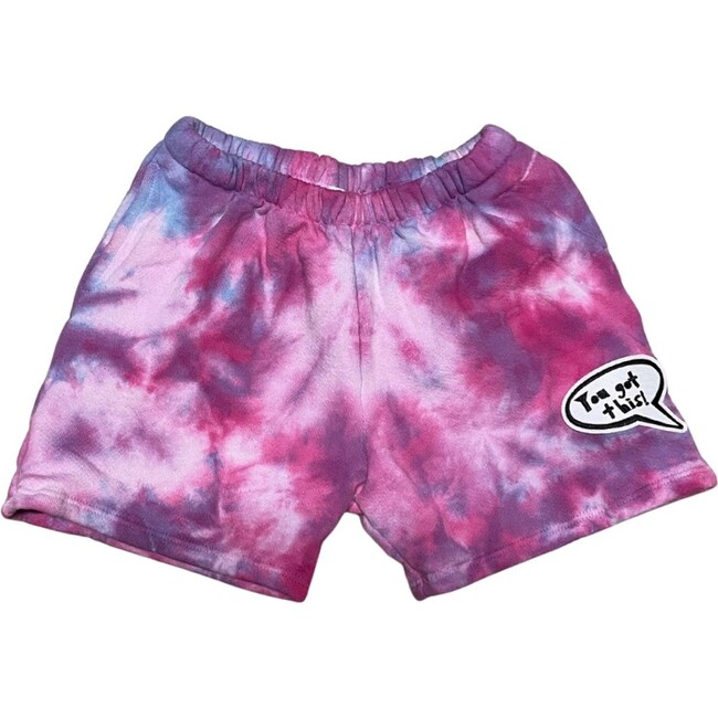 Tie Dye DJ "You've Got This" Patch Sweatshorts, Pink And Purple