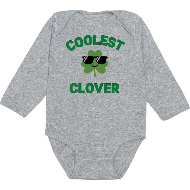 Coolest Clover St. Patrick's Day Long Sleeve Bodysuit, Grey