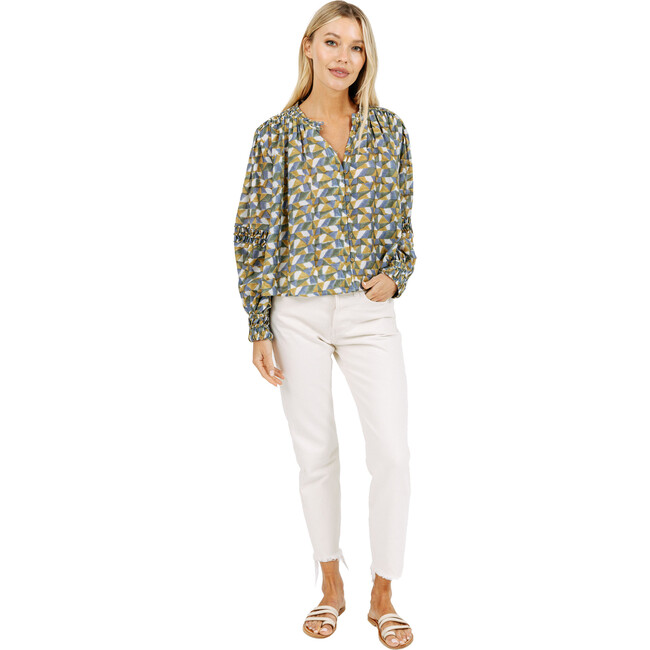 Women's Beirut Ruched Sleeve Blouse, Parakeet - Blouses - 1