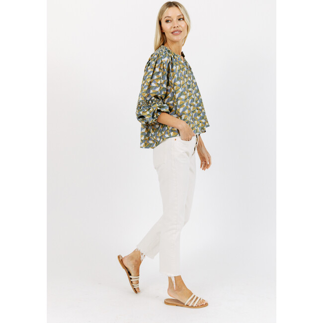 Women's Beirut Ruched Sleeve Blouse, Parakeet - Blouses - 5
