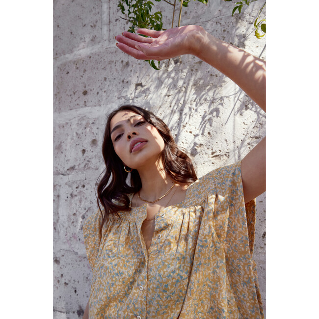 Women's Pueblo Buttoned Square Neck Top, Honeysuckle - Blouses - 2