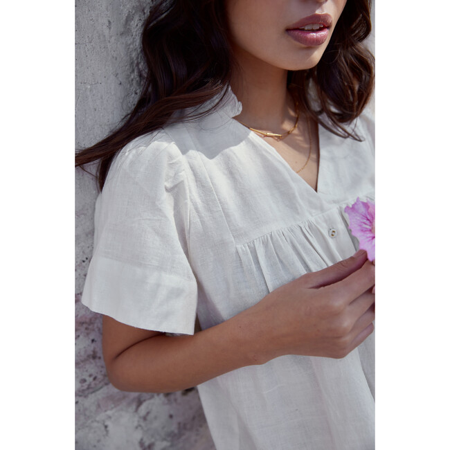Women's Geneva Buttoned V-Neck Back Yoke Blouse, Ecru - Blouses - 3