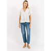 Women's Geneva Buttoned V-Neck Back Yoke Blouse, Ecru - Blouses - 5