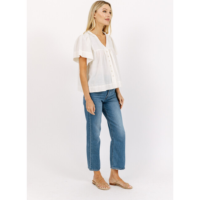 Women's Geneva Buttoned V-Neck Back Yoke Blouse, Ecru - Blouses - 6