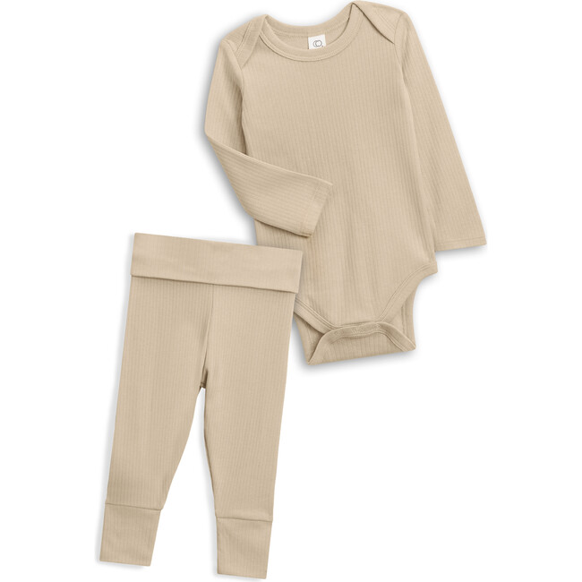 Organic Cotton Ribbed Outfit Set, Clay