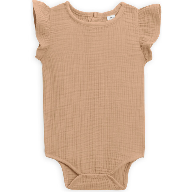 Elin Flutter Sleeve Muslin Bodysuit, Tan
