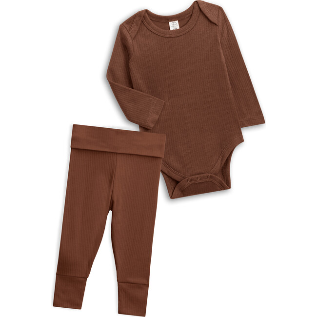 Organic Cotton Ribbed Outfit Set, Pecan