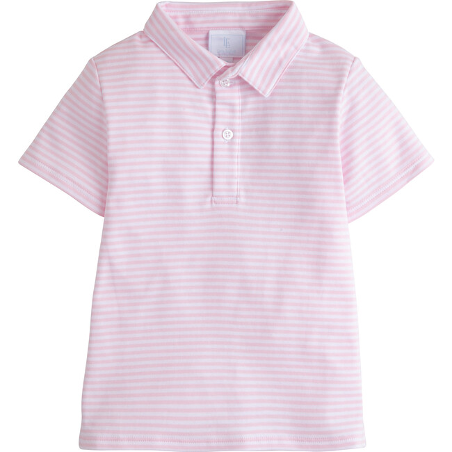 Short Sleeve Striped Polo Shirt, Light Pink