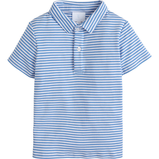 Short Sleeve Striped Polo Shirt, Regatta Blue