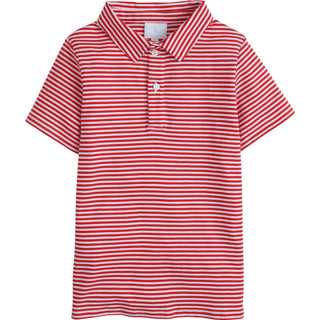 Short Sleeve Striped Polo Shirt, Red