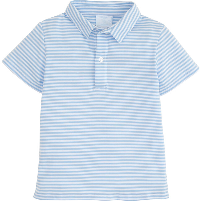 Short Sleeve Striped Polo Shirt, Light Blue