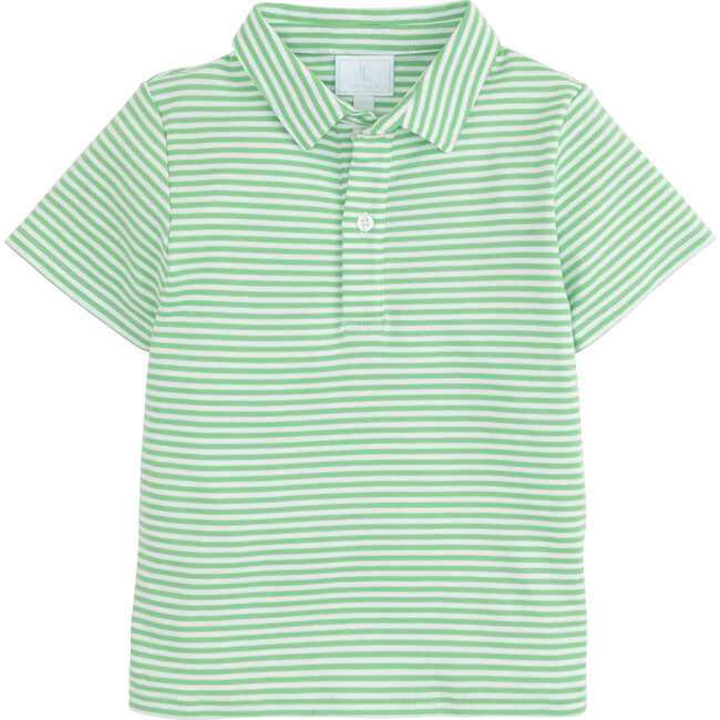 Short Sleeve Striped Polo Shirt, Green - Polo Shirts - 1