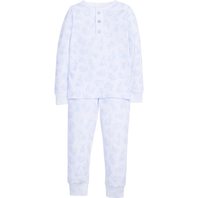Bunny Printed Long Sleeve Jammies, Blue - Pajamas - 1