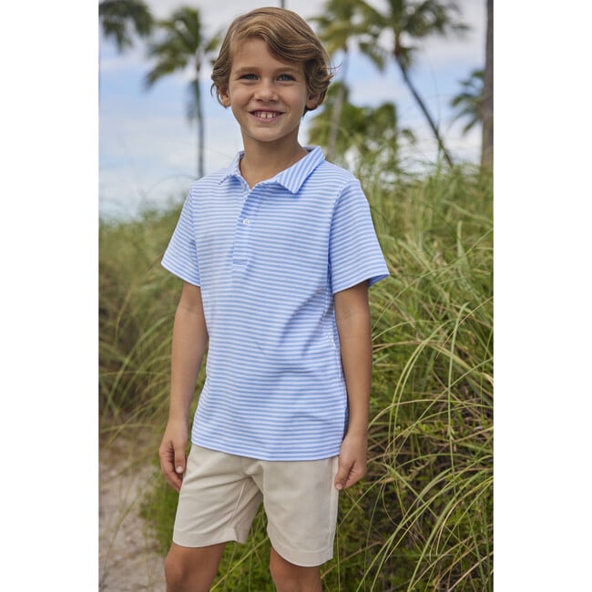 Short Sleeve Striped Polo Shirt, Light Blue - Polo Shirts - 2