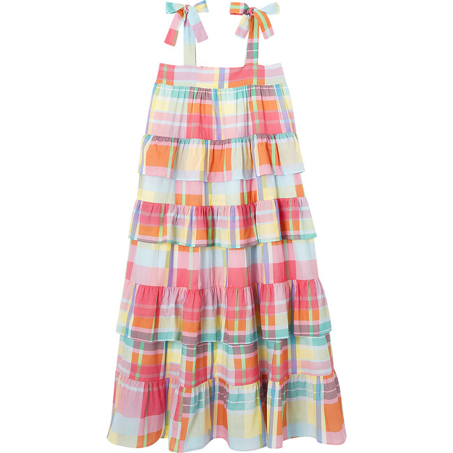 Creole Check And Frill Long Dress, Multicolors