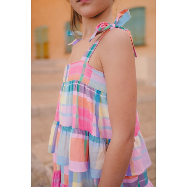 Creole Check And Frill Long Dress, Multicolors - Dresses - 3