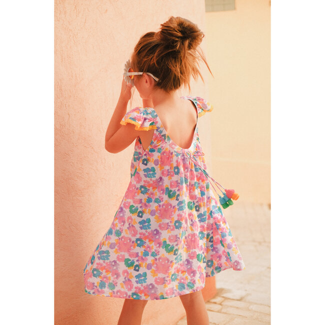 Gardenia Floral Print Summer Short Dress With Frills, Multicolors - Dresses - 3