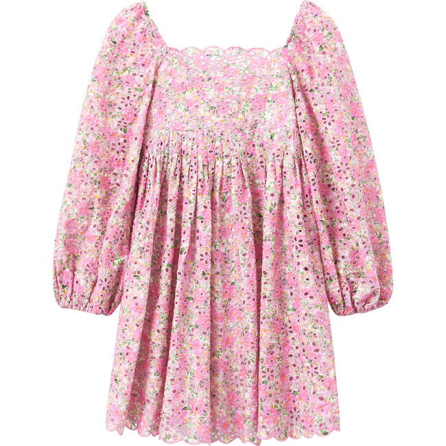 Colette Square Neck Back Tie-Up Bow Embroidered Dress, Floral