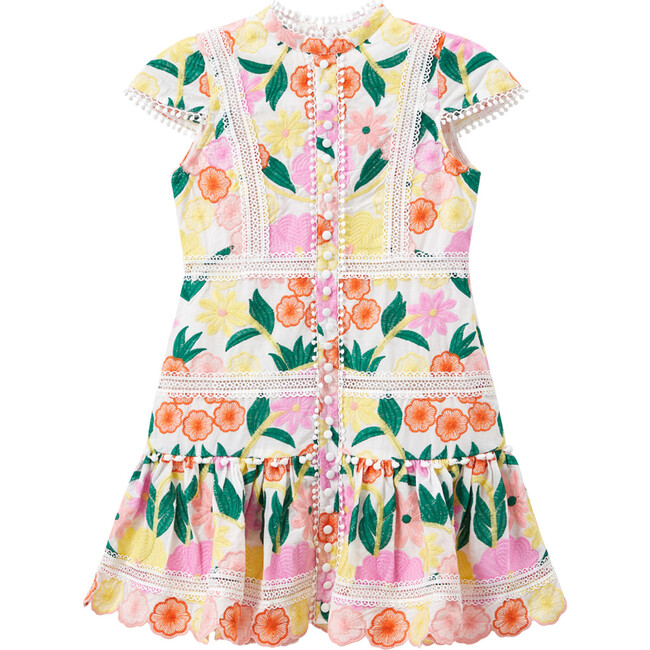 Anais Short Flutter Sleeve Embroidered Dress, Floral - Dresses - 1