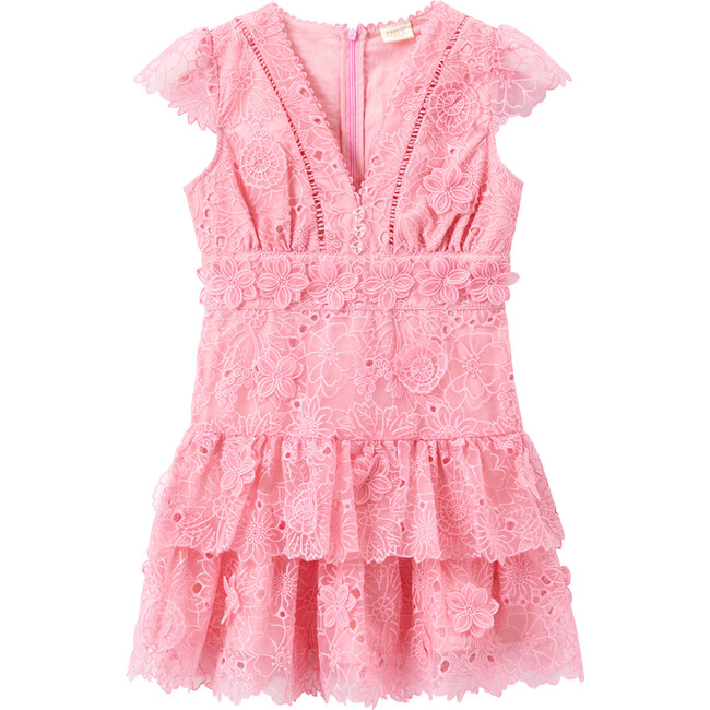 Mia Short Flutter Sleeve Lace Dress, Pink - Dresses - 1