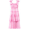 Amelie Tiered Frills Embroidered Dress With Tie Straps, Pink - Dresses - 1 - thumbnail