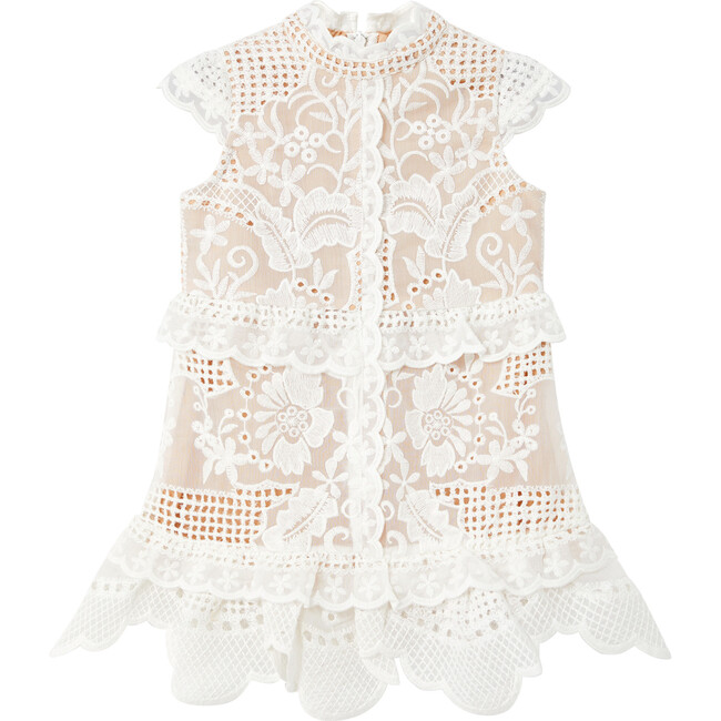 Baby Amy High Closed Neck Lace Dress, Ivory - Dresses - 1