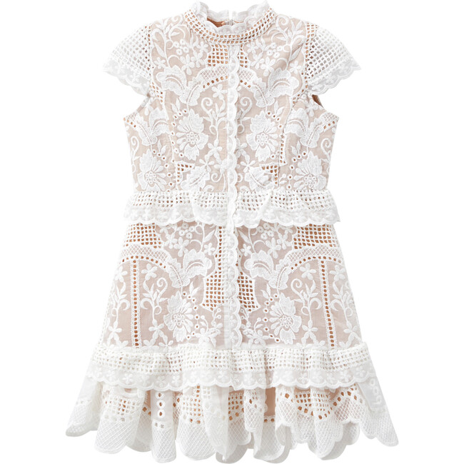 Amy High Closed Neck Lace Dress, Ivory