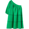 Gabrielle One Shoulder Long Balloon Sleeve Dress, Green - Dresses - 1 - thumbnail