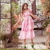 Amelie Tiered Frills Embroidered Dress With Tie Straps, Pink - Dresses - 2 - thumbnail