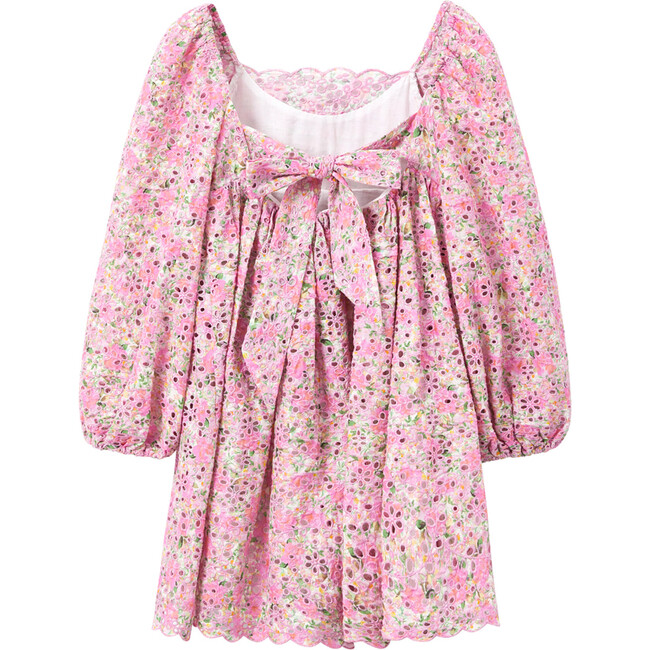 Colette Square Neck Back Tie-Up Bow Embroidered Dress, Floral - Dresses - 3