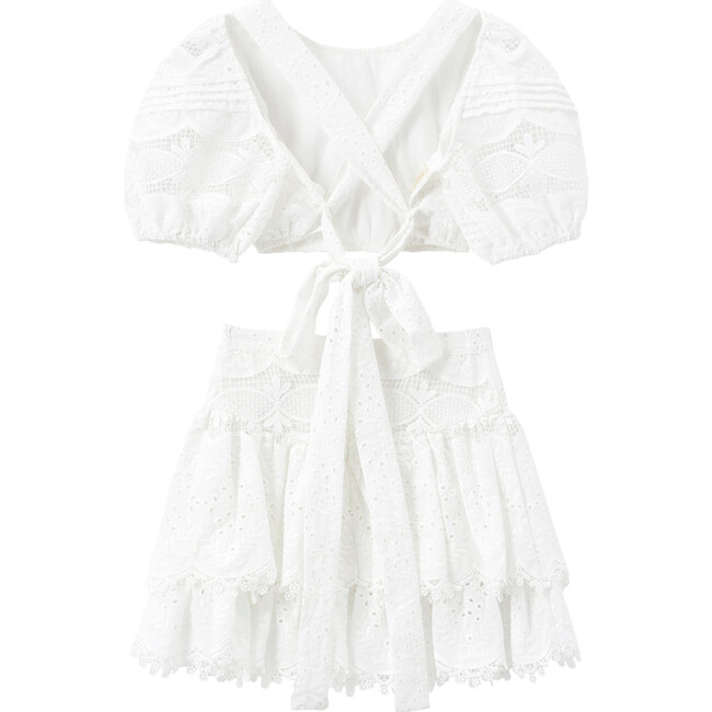 Delphine Short Puff Sleeve Open Back Top, Ivory - Blouses - 3