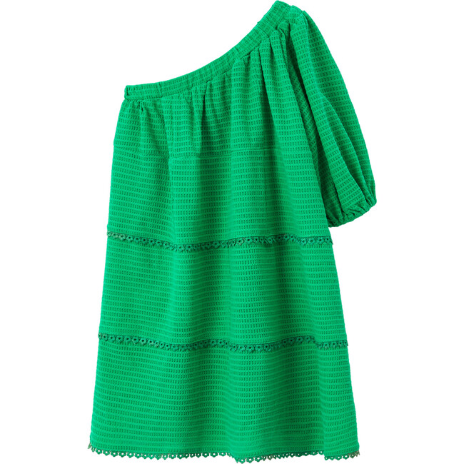 Gabrielle One Shoulder Long Balloon Sleeve Dress, Green - Dresses - 3
