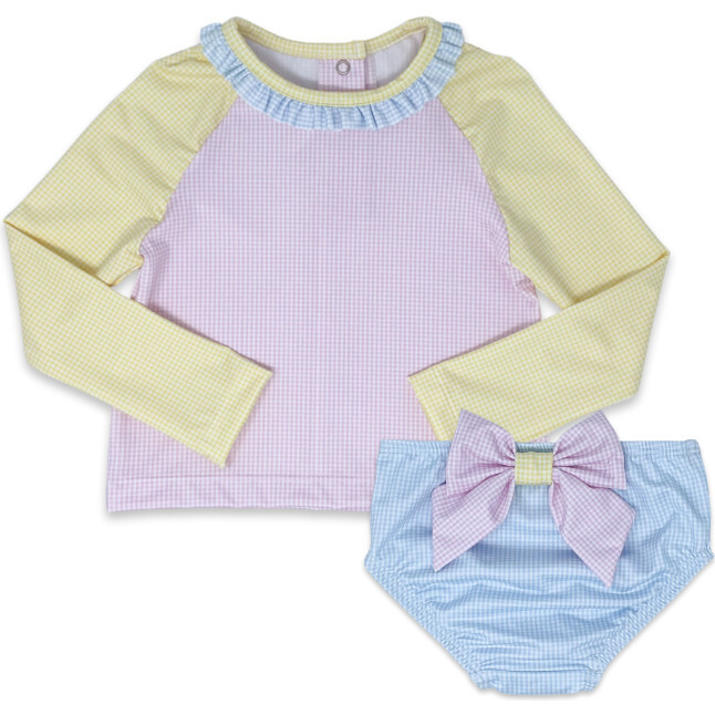 Sun & Sand Raglan Sleeve Rash Guard Set, Color Block Pink - Rash Guards - 3