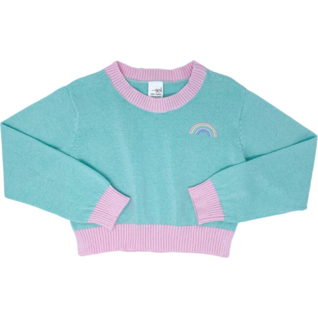 Stella Long Sleeve Sweater, Turquoise And Rainbow